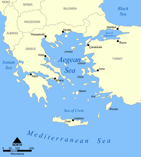 Aegean Sea Greece Map Created by Norman Einstein, January 12, 2006.